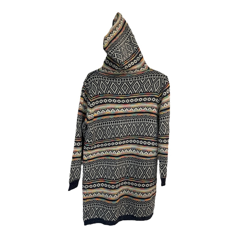 Monteau Women’s Fair Isle Cardigan Open Front Hooded Rainbow Large - Picture 8 of 12